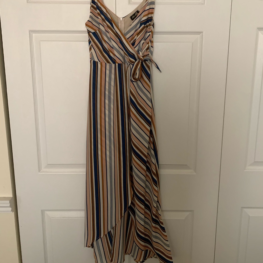 Striped spaghetti strap high-low dress